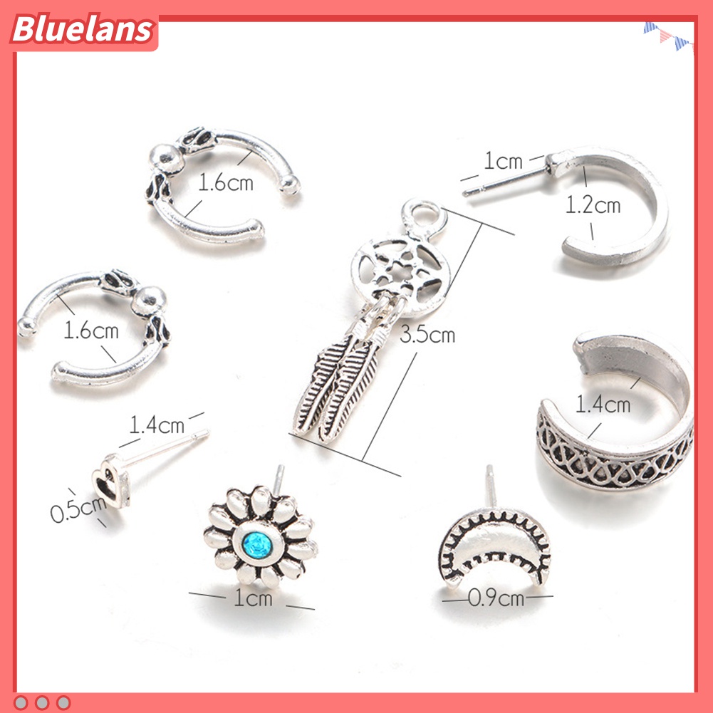7pcs Anting Stud Bentuk C Desain Dream Catcher Bulan Hati Gaya Retro Untuk Wanita