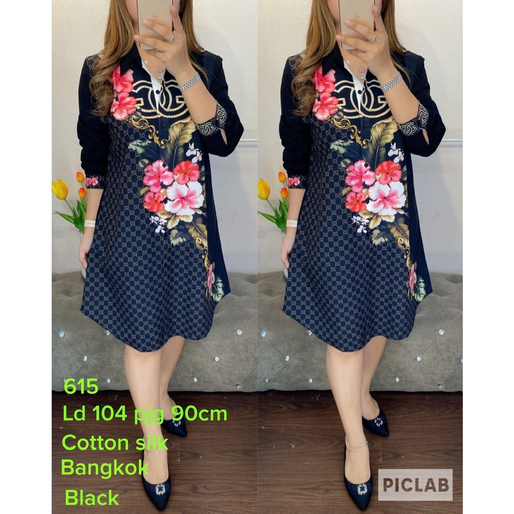 M4333 tunik katun motif bunga new premium BKK bahan silk 615