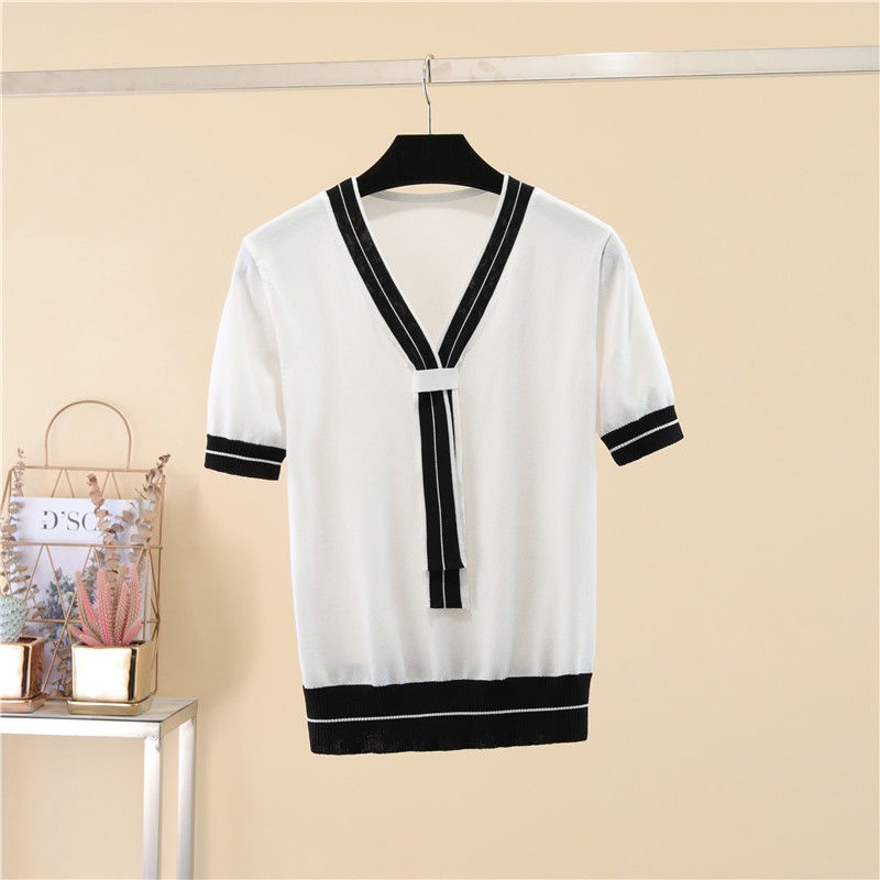 sweater rajut lengan pendek wanita v neck atasan wanita korea rajut crop