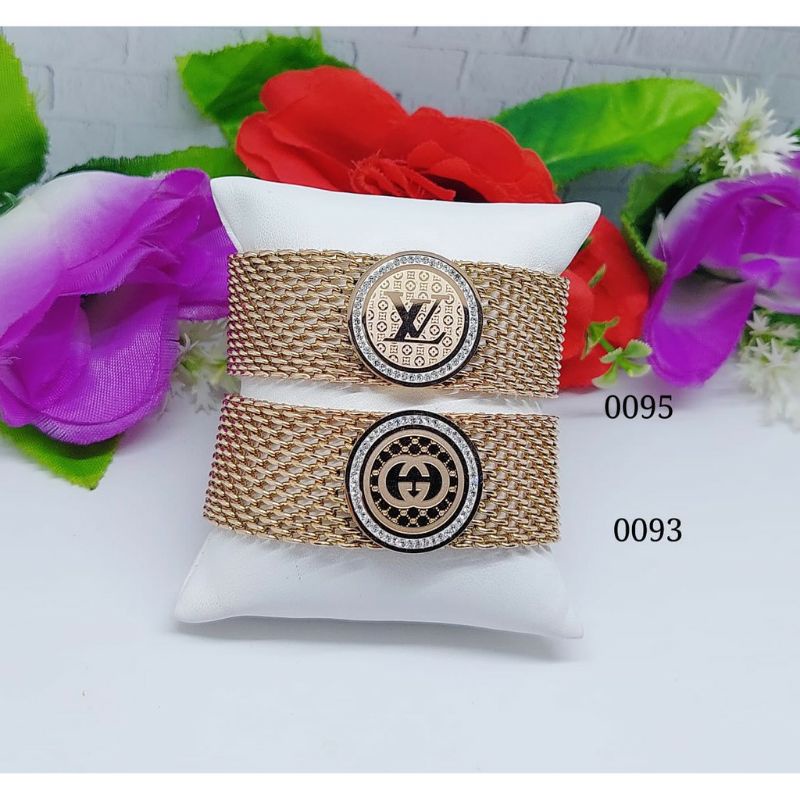 Fourfashion Gelang titanium rantai wanita permata bulat Premium AA01