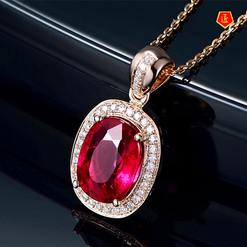 [Ready Stock]Pigeon Blood Red Gem Pendant for Women High-End Temperament Fashion