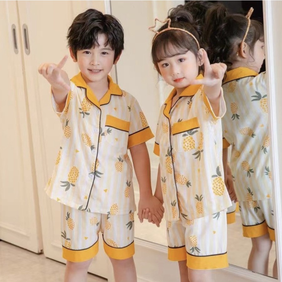 BAJU TIDUR ANAK UNISEX 12THN KATUN IMPORT SET CELANA PENDEK NEW ARRIVAL