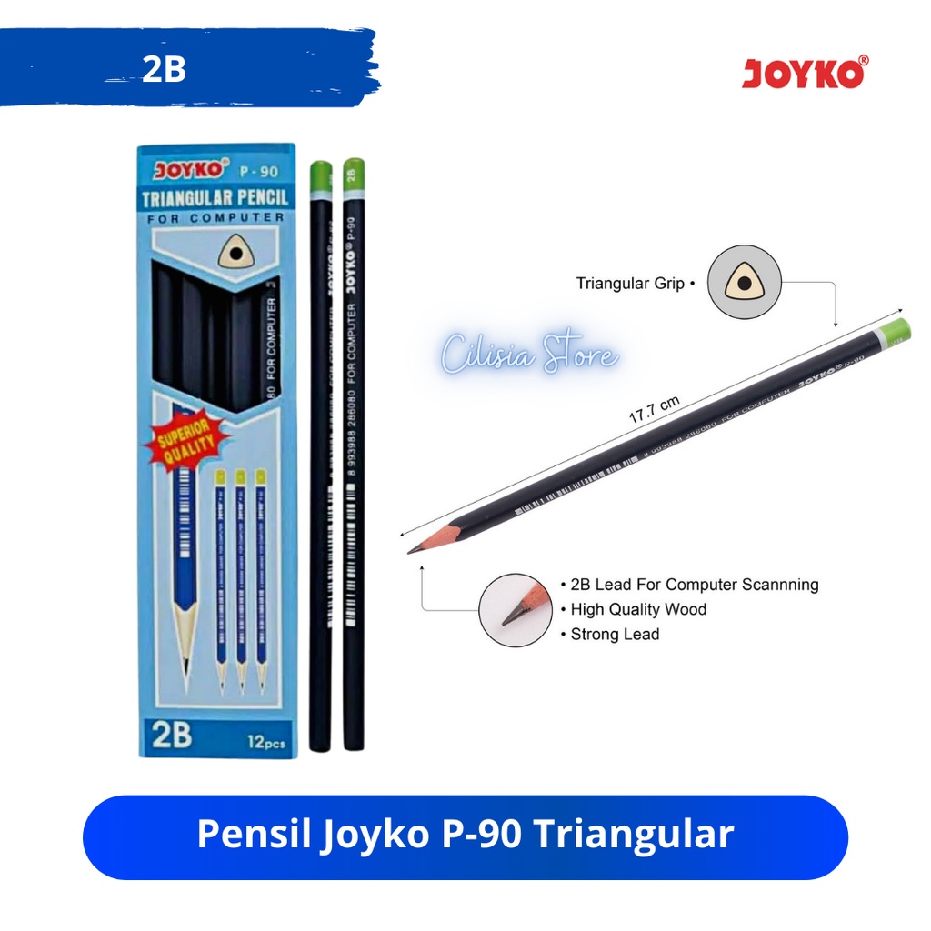 

Pensil 2B Joyko P-90 Triangular / Pensil Kayu / 2B / BOX Isi 12 PCS