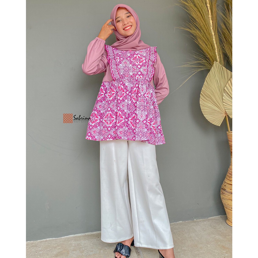 BLOUSE BATIK MESHWA Atasan Batik Kerja Kantor Wanita Cap Pekalongan Cantik Kekinian Modern Modis Fanta Fuschia Magenta