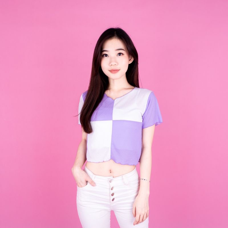 Baju wanita Crop Combine//Crop kaos//baju kekinian