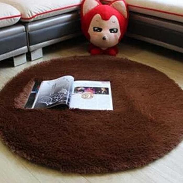 Karpet Bulu Model Bulat-80CM-Coklat