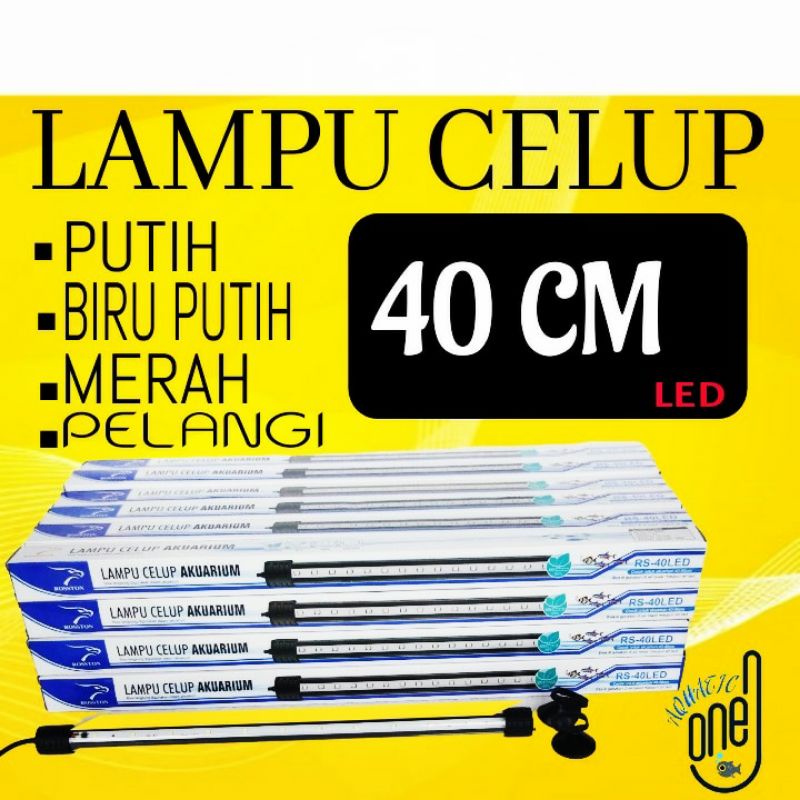 Lampu celup led aquarium 40cm ROSSTON RS 40 LED akuarium lamp 40 cm warna putih biru putih merah pelangi RGB (ROSSTON)