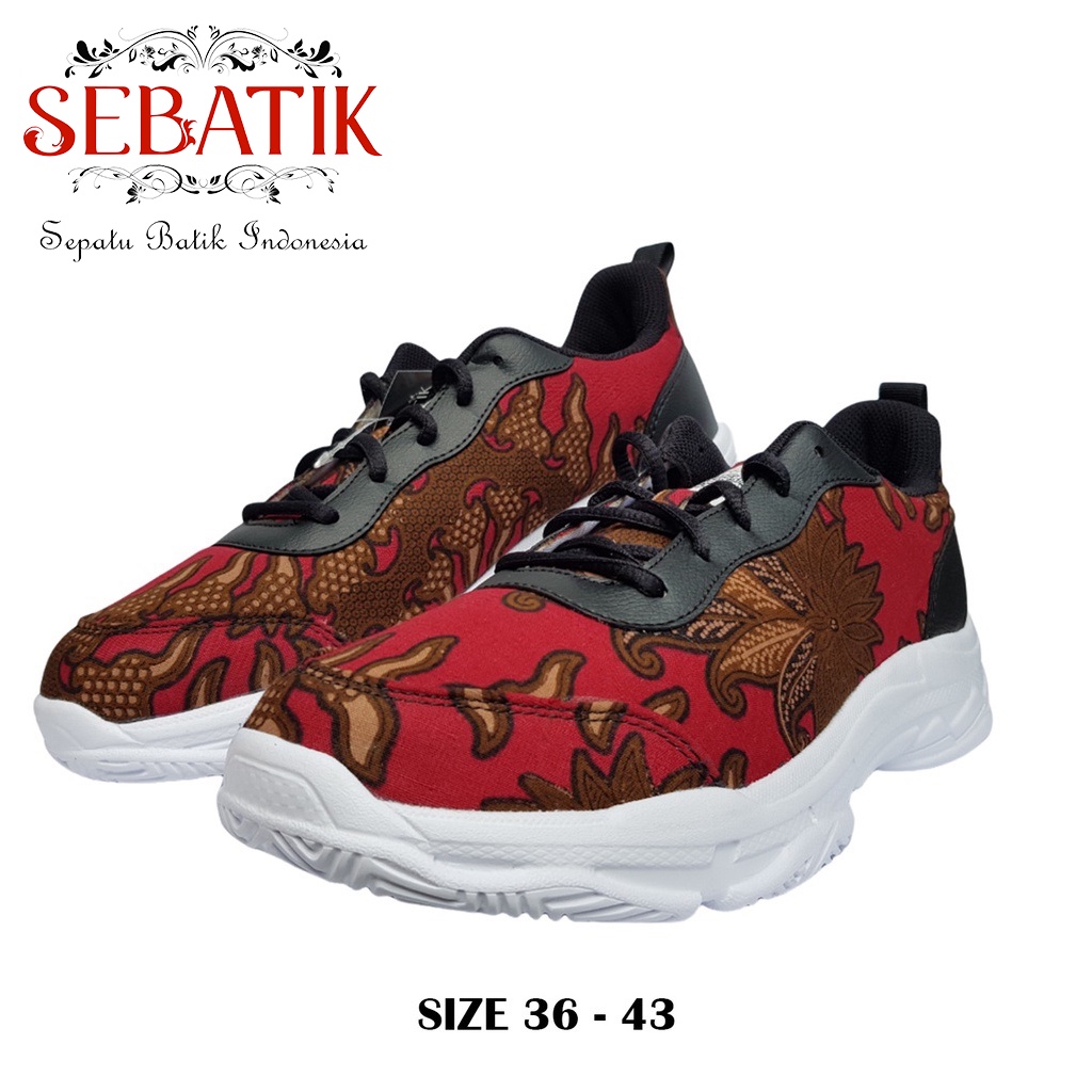 [ORIGINAL BY SEBATIK INDONESIA] Sepatu Batik Indonesia SB - 01 (Merah) Sneakers Tali Casual Lokal Or