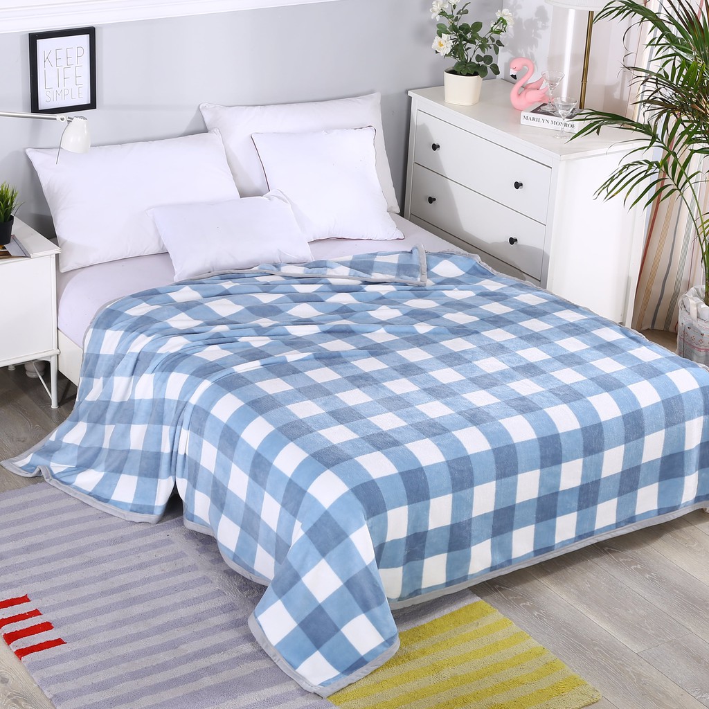 COD - FD - Selimut Motif Dewasa - Selimut Bulu Halus Motif - Selimut Lembut Ukuran 180cm x 200cm-Kotak Biru