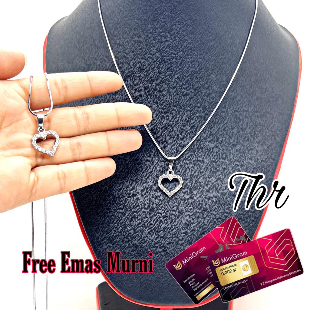 Kalung Wanita Liontin Love Silver Stanlish THR EMAS MURNI TERLARIS