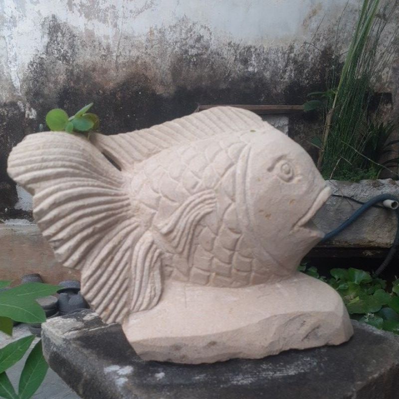 PATUNG IKAN KOKI UNTUK PANCURAN 20CM X 16CM  BAHAN BATU ALAM TERMURAH