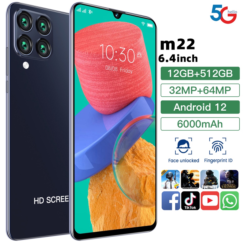 Ponsel Pintar Baru M22 6.4 inci HD Kamera Android RAM12GB + ROM512GB