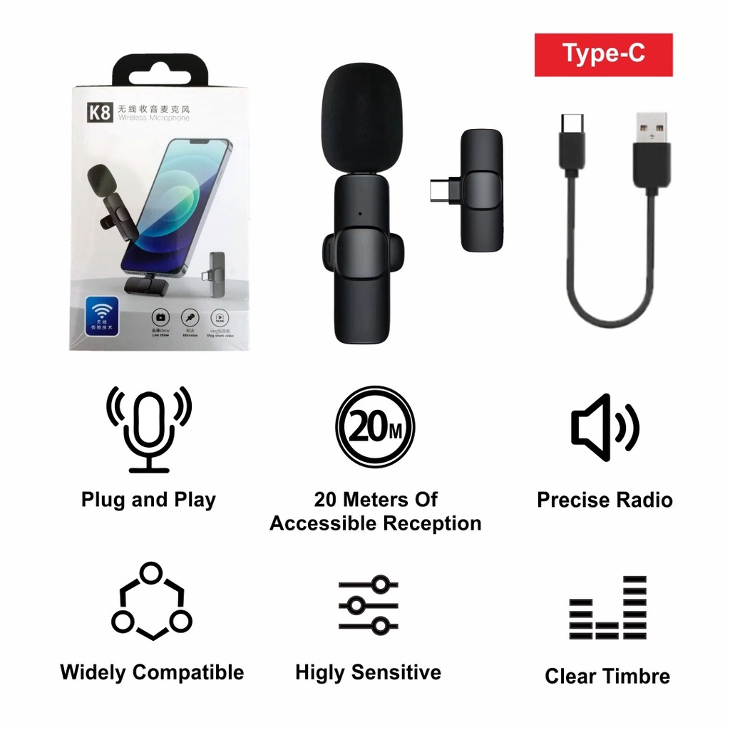 MICROPHONE WIRELESS K8 TYPE C MIC BROADCAST