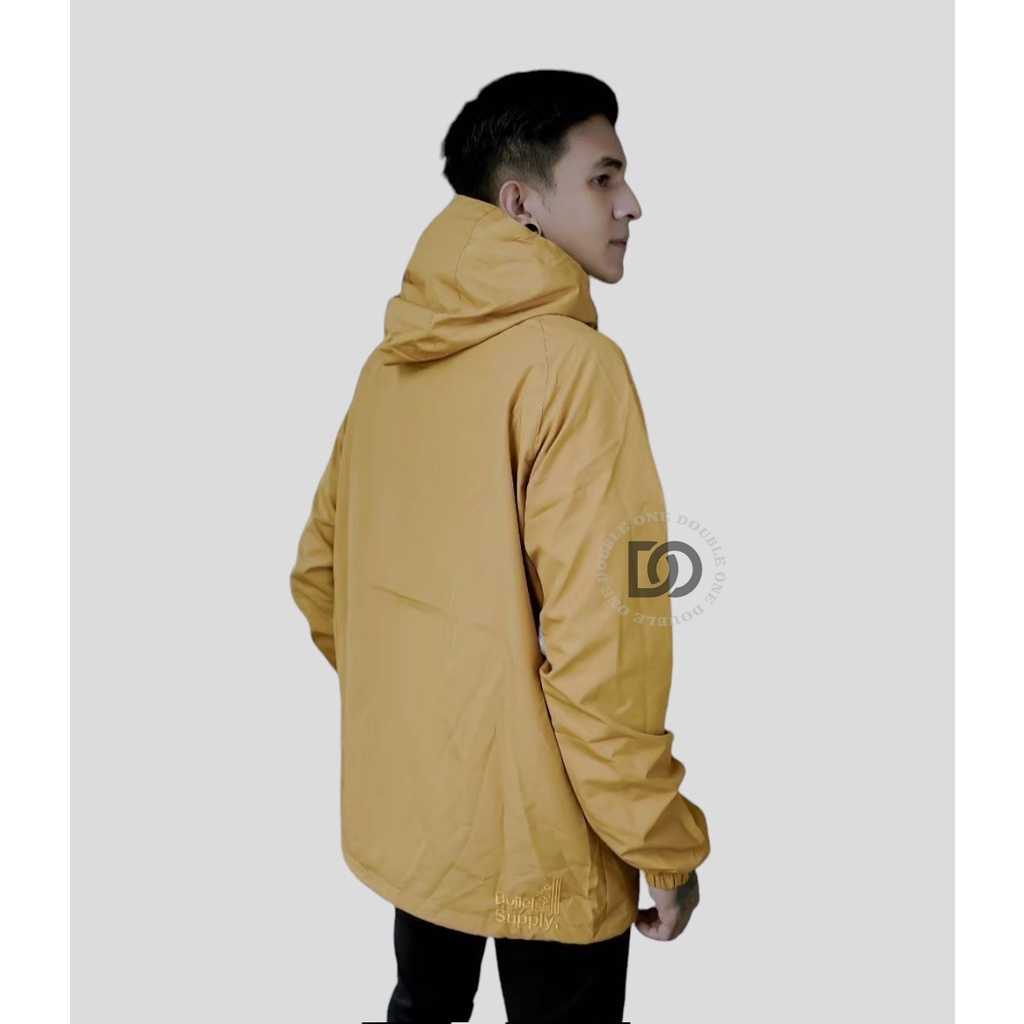 DOUBLE ONE - Jaket Hoodie Parasut Casual Reglan Original THE BOJIEL  / Jaket Taslan Pria / Jaket Waterproof Yellow