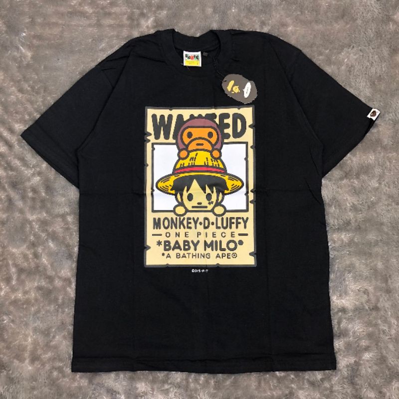 TSHIRT KAOS BAJU A BATHING APE BAPE X ONE PIECE BABY MILO BLACK LIKE ORI