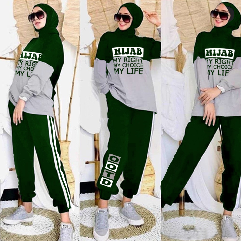 Baju Setelan Wanita Kekinian - One Set Wanita - Mayoutfit - Set Hibaba Setelan Olahraga - Lexoir-St Hibaba Hijau