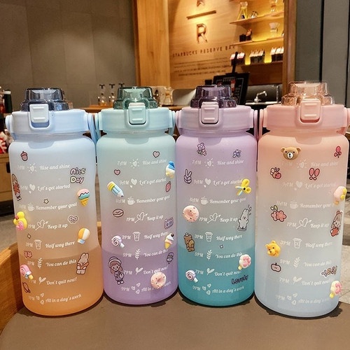 PROMO Botol minum gradasi Botol Minum 2 Liter Free Sticker 2&amp;3D Botol Minum Viral Botol Pelangi Botol Minum Motivasi Botol Minum 2 Liter 2000ML Korea VIRAL Botol Motivasi otol Motivasi Minum 2 Liter Jumbo Tumbler Air Tanda Waktu Laris_unik