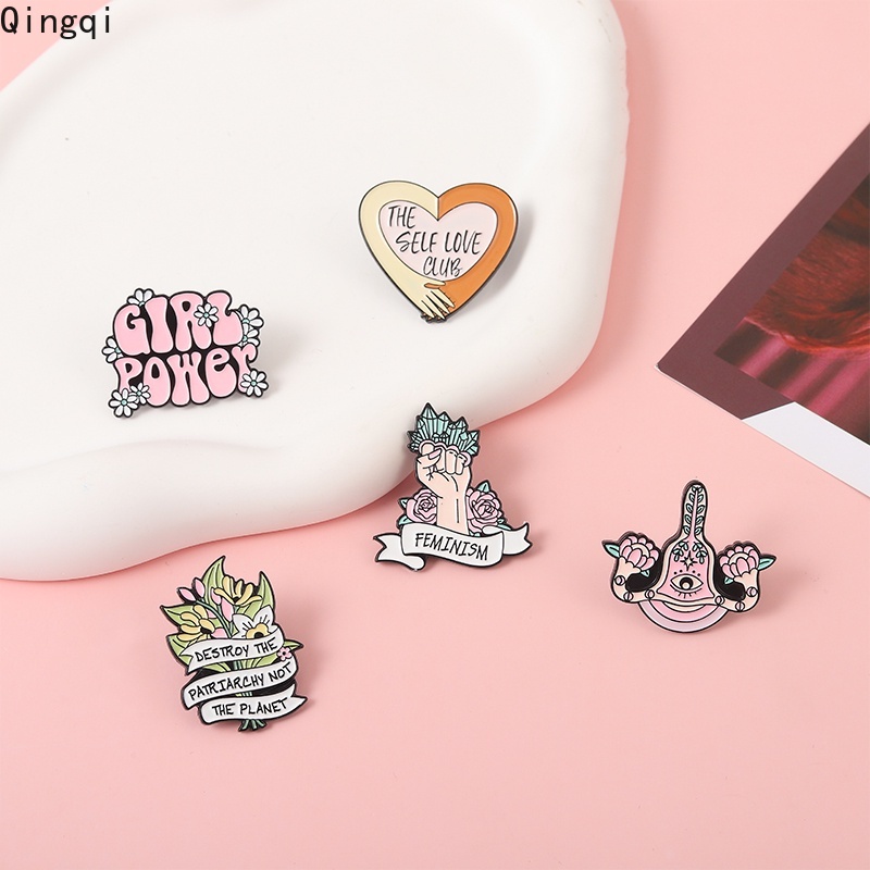 Bros Pin Enamel Desain Girl Power Flower Feminis Untuk Hadiah Teman