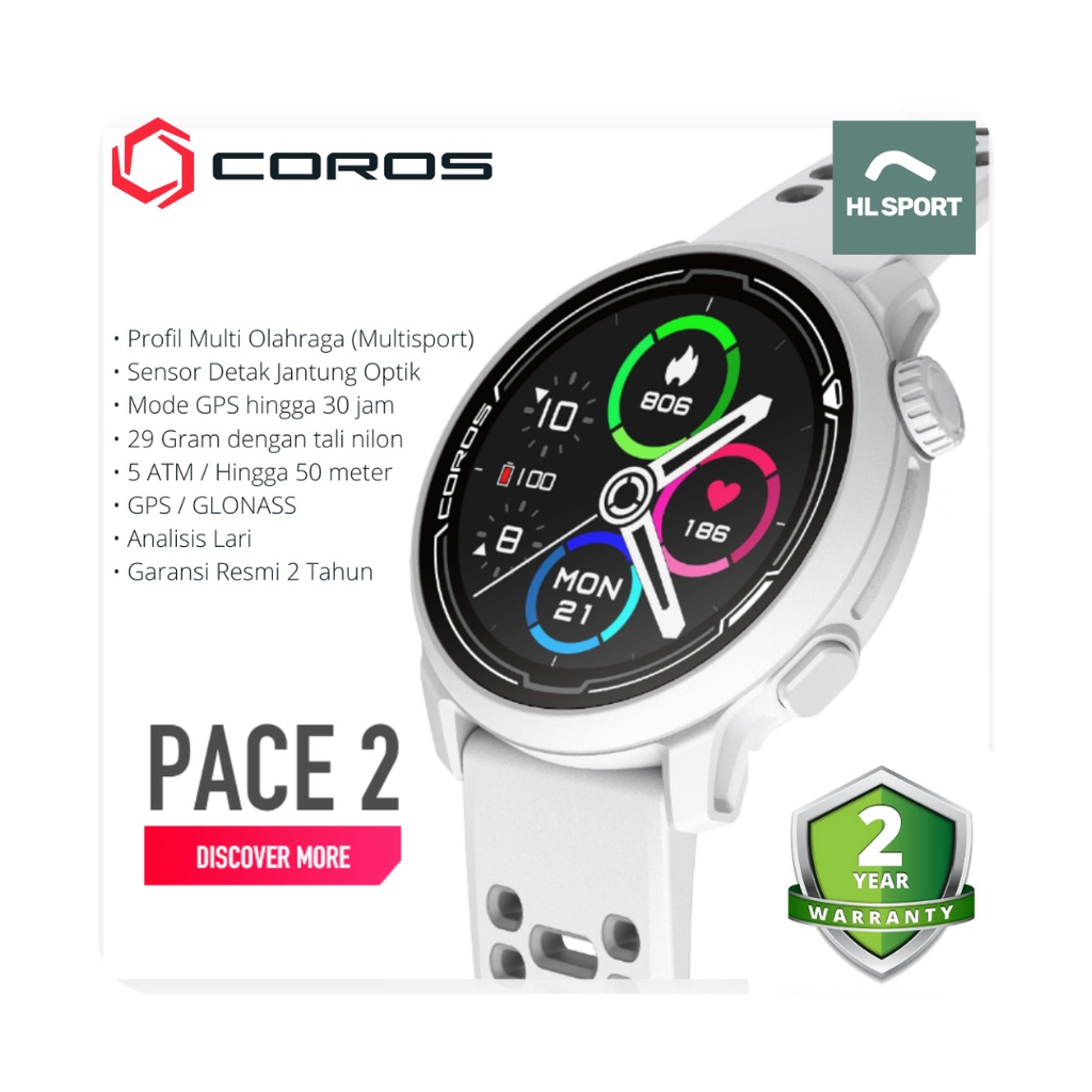 Coros PACE 2 Premium GPS Sport Watch Garansi Resmi Indonesia 2 Tahun