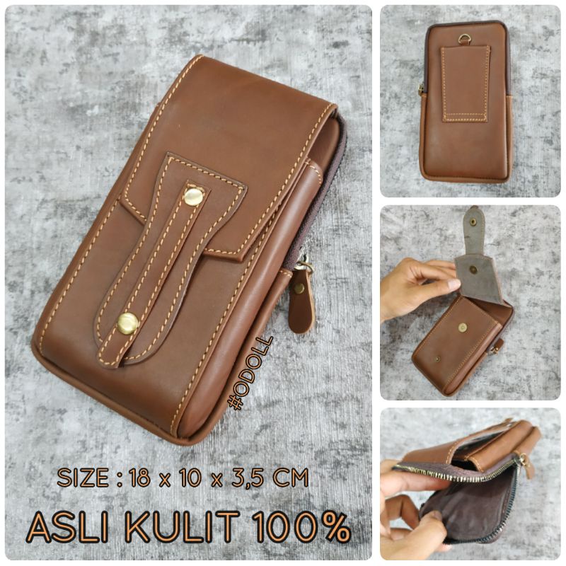 Sarung Hp Pinggang Double Slot Kulit Sapi Asli