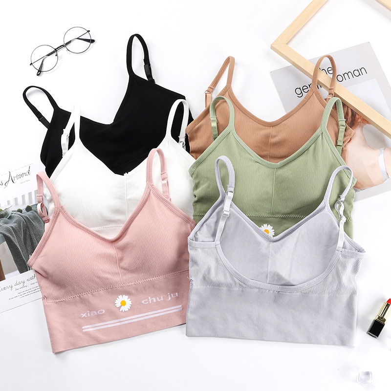 Swopply BRA534 Bra Tanpa Kawat Pakaian Dalam Wanita Polos Motif Bunga Tali Bra Olahraga Sportbra Gym