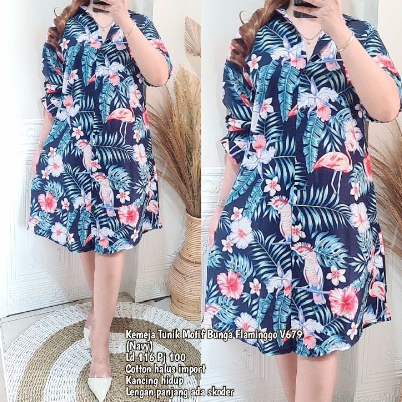 Kemeja Tunik Motif Bunga Flaminggo V679