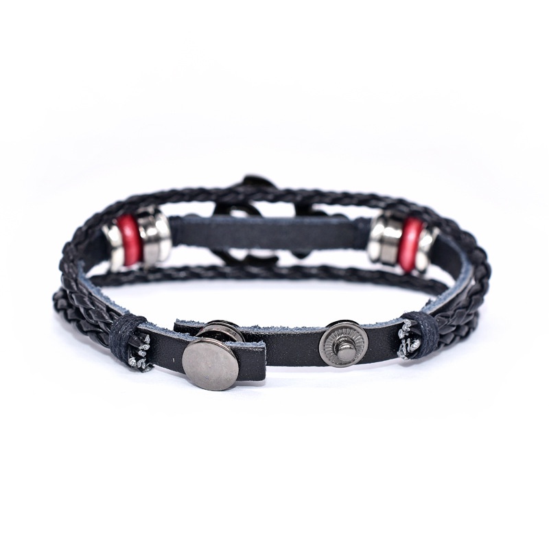 [Z H Perhiasan] Hip Hop Rock Retro Pria Fashion Kapal Jangkar Kulit Multi Layer Anyaman Gelang Pesta Perhiasan Aksesoris 18 Cm~21.5 cm