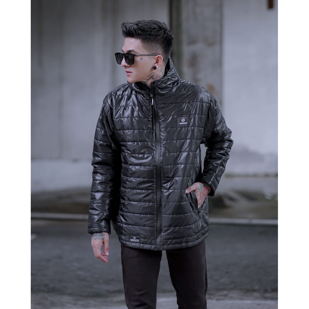 Mecca_shop24-Jaket Puffer Parasut  Grazzi Arrival Black-Jaket Tebal Murah