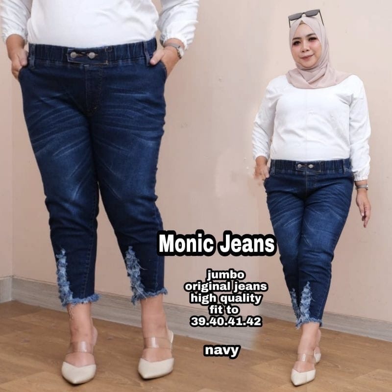 MONIC CELANA JEANS JUMBO 7/9 CUT OUT 2 BUTTON SOBEK BAWAH BIG SIZE (31-42)