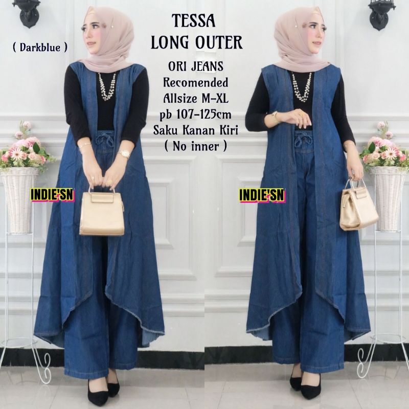 Tessa Long Outer By INDIE'SN • Long Cardigan Rompi Panjang Jeans Wanita Muslim Kekinian Terbaru