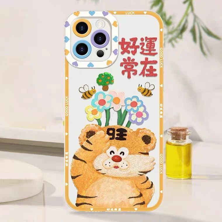 Soft Case Silikon TPU Transparan Desain Luck Tiger Untuk Iphone 13 12 Mini 11 10 Pro XS Max X XR 8 7 6 6S Plus SE 2020