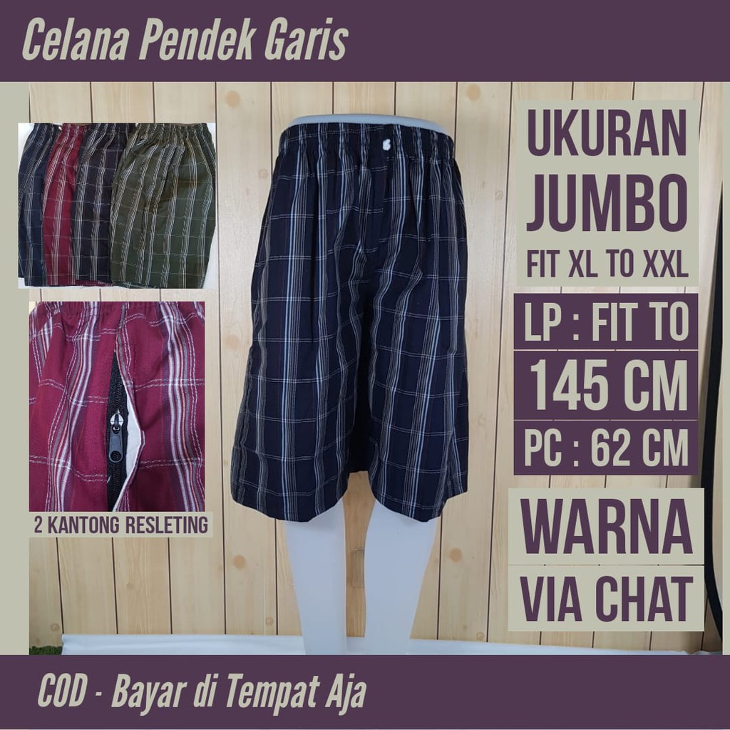 Celana pendek garis ukuran jumbo bahan katun fit XL to XXL