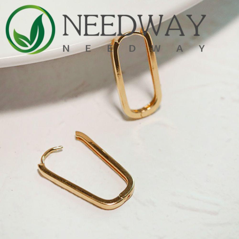 Needway  Simple Rectangular Earrings Geometric Female Hoop Earrings Ear Buckle Party Gold Color Oval Shape Woman Copper Girls Fashion Jewelry/Multicolor