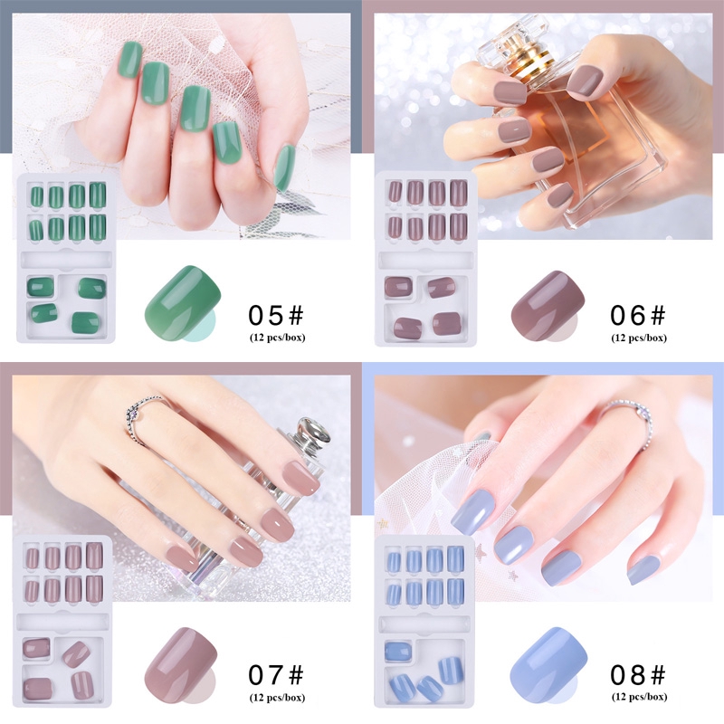 Kuku Palsu 10 Model Warna Polos Dapat Dilepas Dan Digunakan Kembali Untuk Dekorasi Nail Art