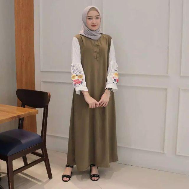 [ TERMURAH ] MARISA BORDIR | GAMIS TERBARU | BUSANA MUSLIM | DRESS MAXI | PRODUK TERBARU-Army