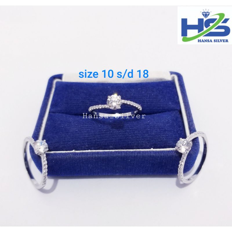 Cincin Perak Wanita Asli Silver 925 Lapis Emas Putih Model Permata Putih Zigzag - Cincin Wanita Anti Karat