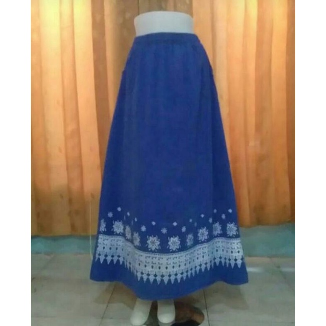 Rok Semi Jeans Rok panjang dewasa Rok Jeans murah  Rok Sablon-Ice blue