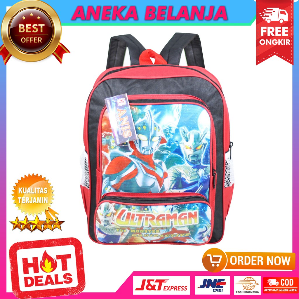 Backpack Anak Fashionable Gambar Kartun Lucu Ultraman Merah Ekonomis Khusus Anak Cowok Berkualitas