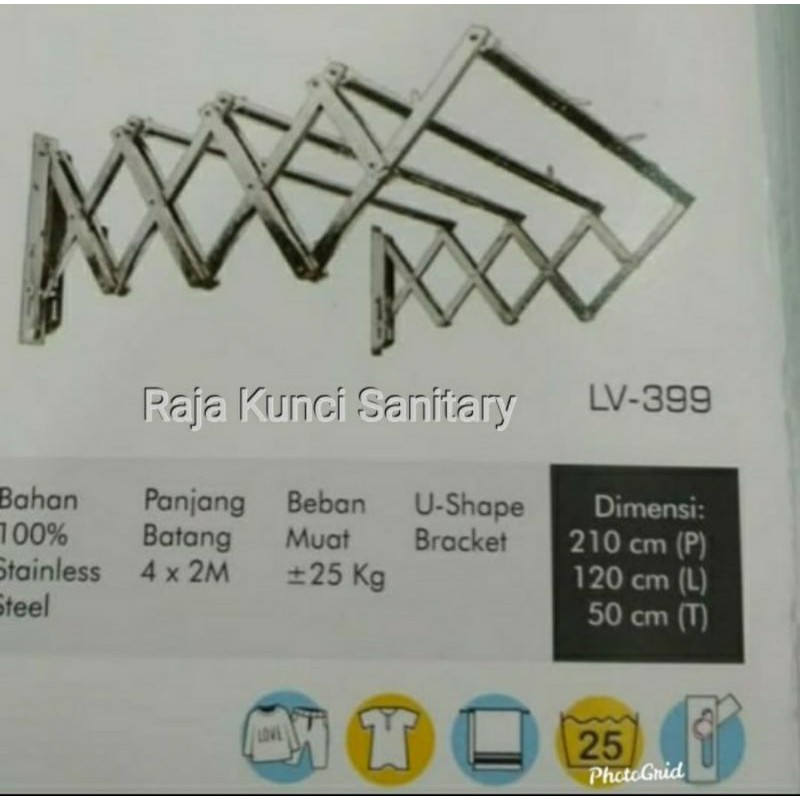 Jemuran Dinding Liveo Stainless SUS 304/LIVEO/Jemuran Baju Dinding LIVEO SUS 304/100cm/150cm/200cm