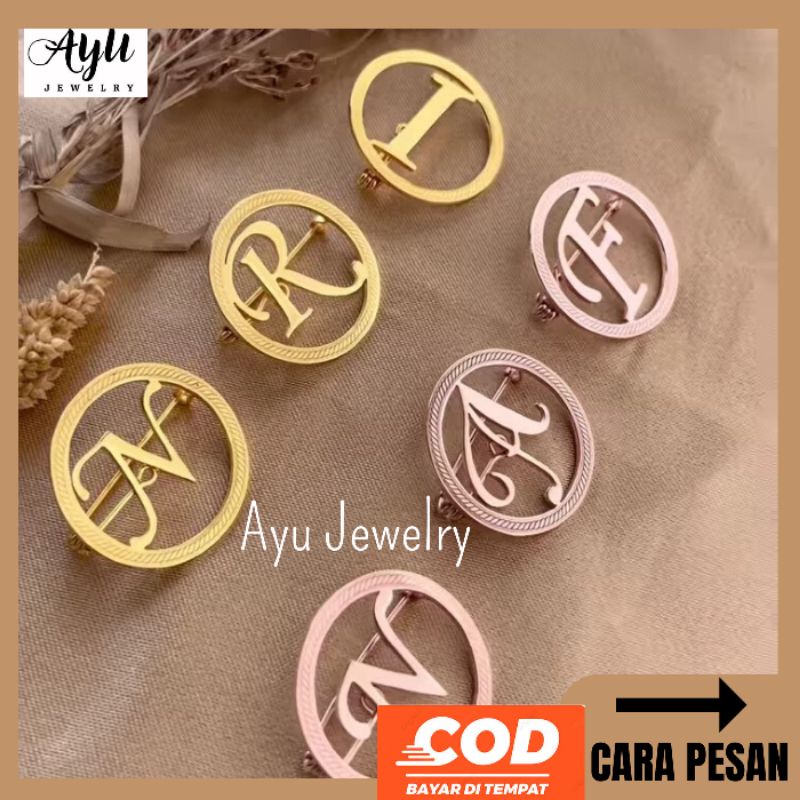 Bros Inisial Pin Hijab Custom Bros Ukir Nama Simple