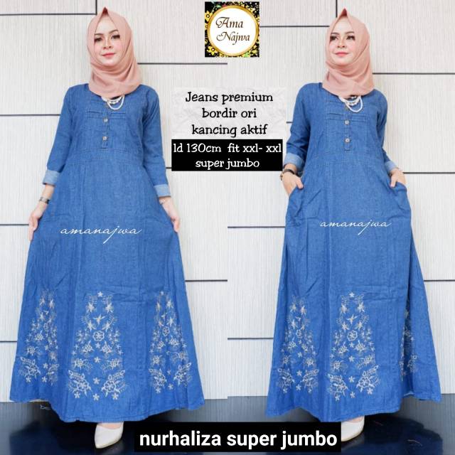 Nurhaliza Gamis Jeans Super Jumbo ld 130cm