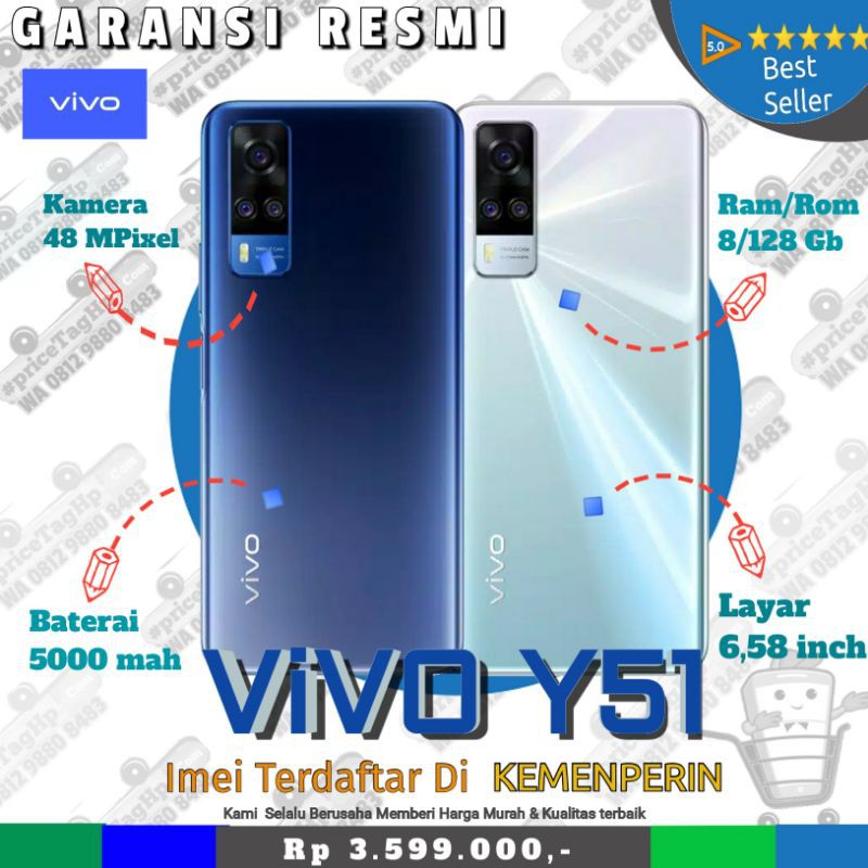 New - Vivo Y51 48 MP,  Ram 8/128 Baterai 5000 mah Side Fingerprint Android 11