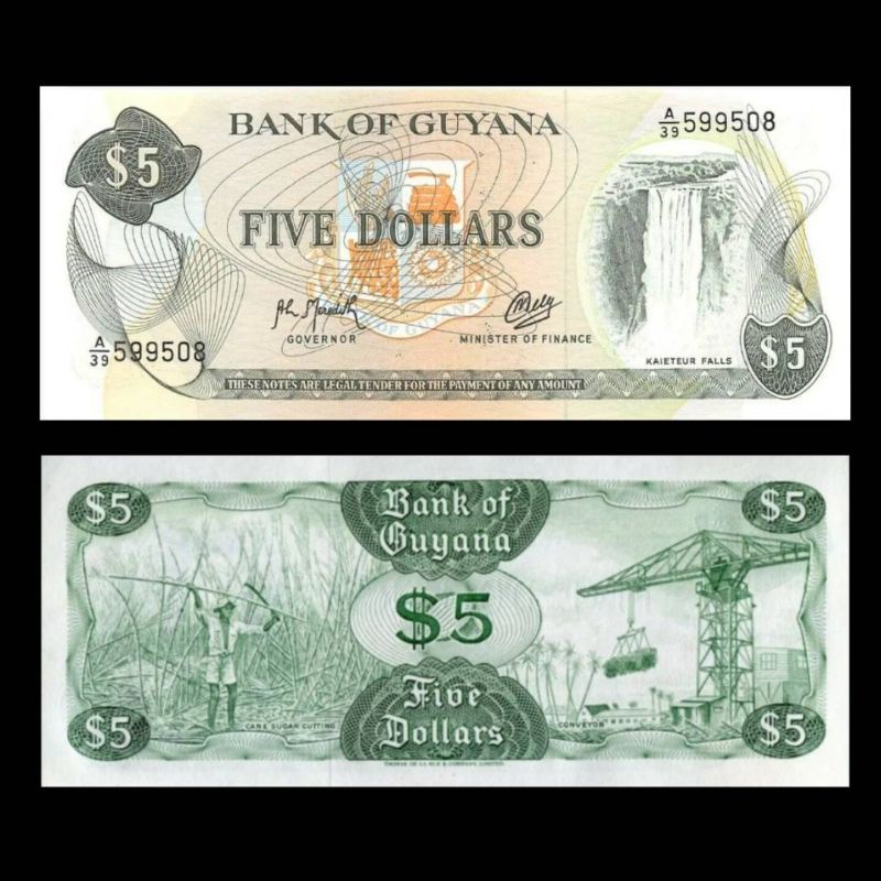 UANG GUYANA 5 DOLLAR 1992 UNC ORIGINAL BANKNOTE