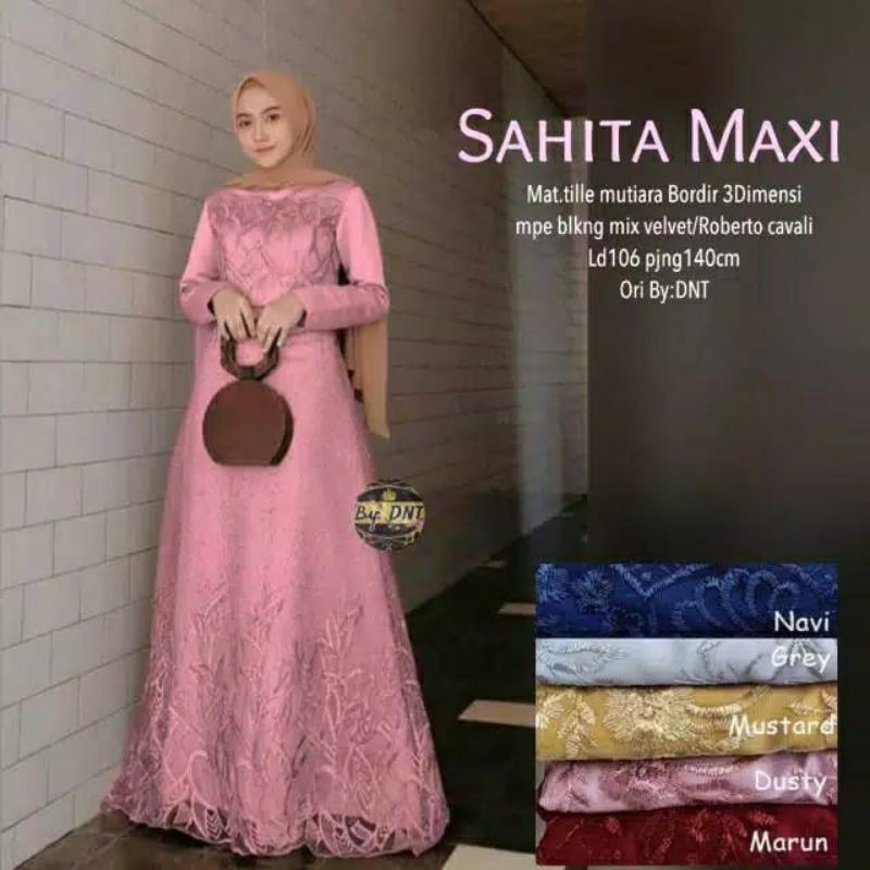 Aura Gown Dress Kondangan Jumbo Ld 120 Dan Ld 100 Dress Muslim Party Dress Brukat Tille gamis pesta seragaman lamaran tunagan pernikahan lebaran terbaru muslimah seragaman grosir dres brokat murah gamis pernikahan wisuda