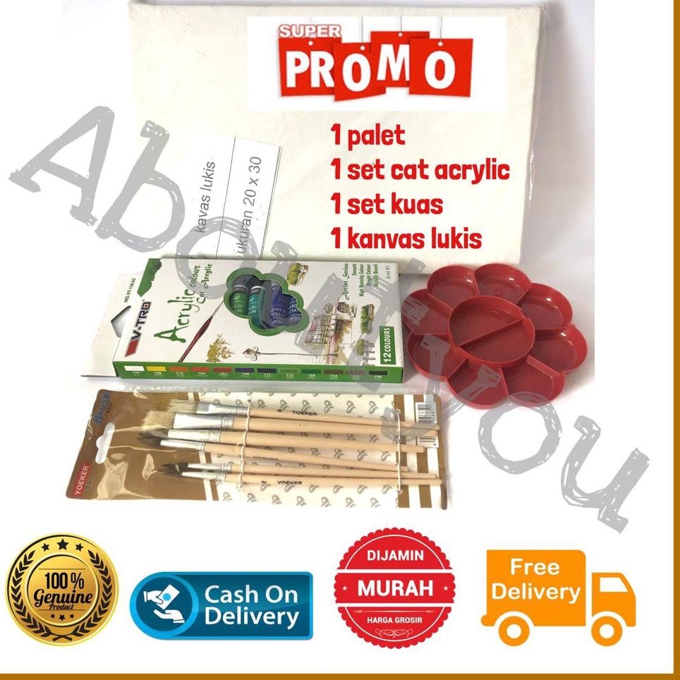

{F-OVT {♫ PAKET LUKIS KOMPLIT 4 in 1 KANVAS Besar Cat Akrilik Palet Kuas Set Melukis Lengkap {trending