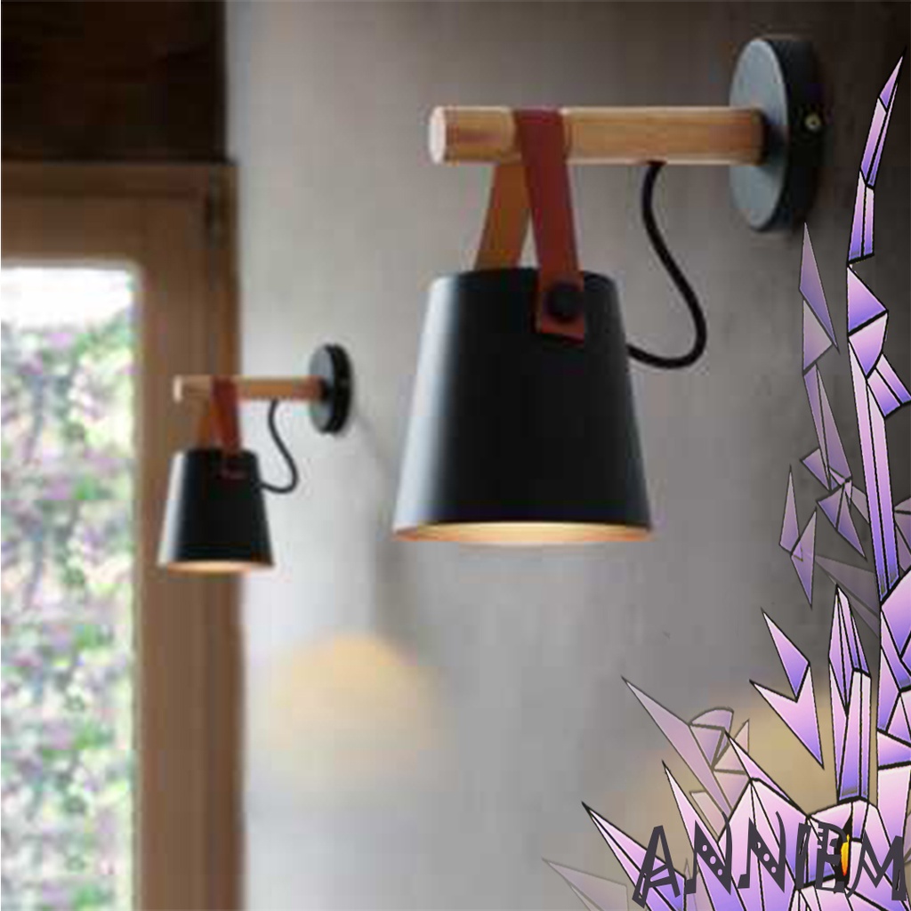 Cover Lampu Hias Dinding Nordic Living Room Light Kayu Besi Mudah Ditempel Teras Elegan Kayu