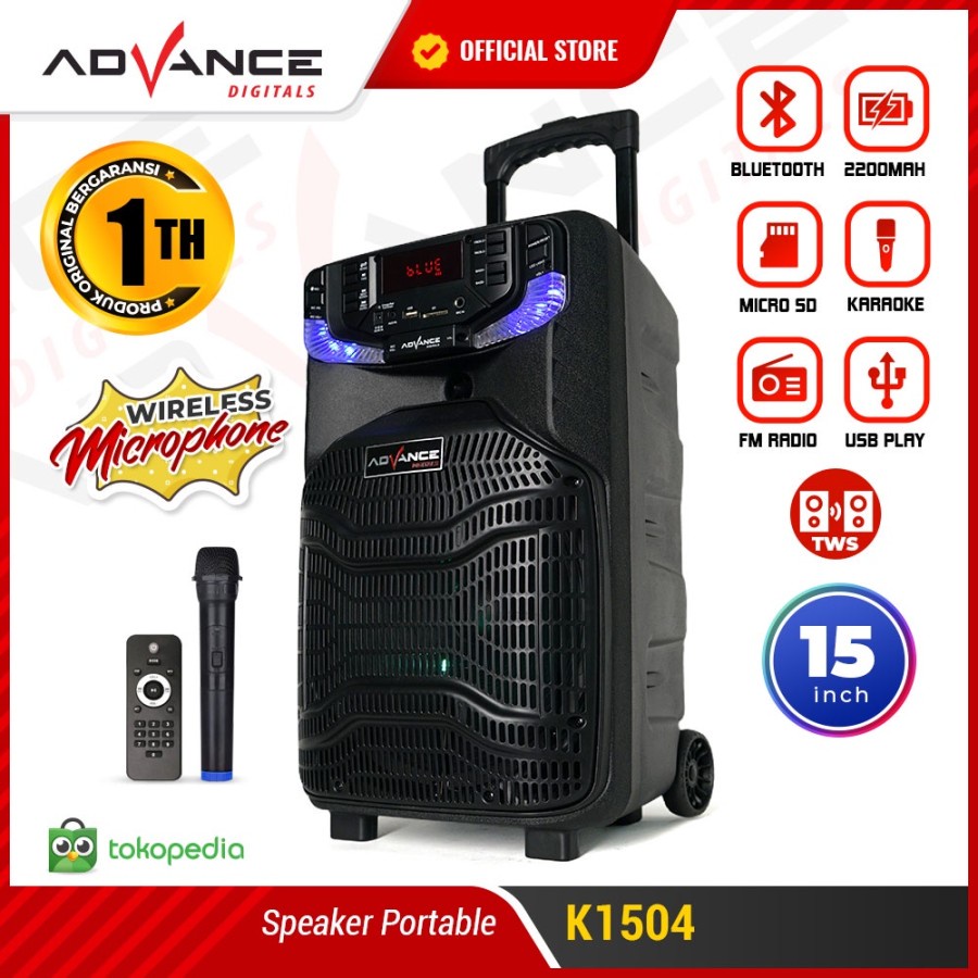 SPEAKER MEETING BLUETOOTH ADVANCE K-1504 SPEAKER PORTABLE 15 INCH FREE MIC WIRELESS