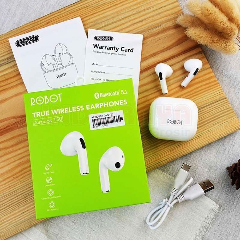 [ROBOT RT50] Earphone Wireless Airbuds IPX4 Waterproof Headset by robot original bergaransi