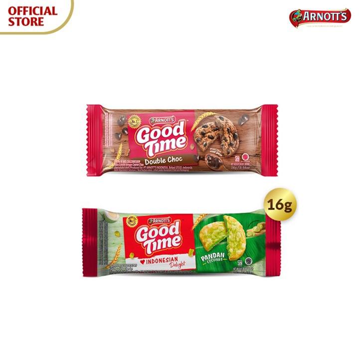 Good Time Cookies Double Choc Chocochips 16 gr + Good Time Cookies Pandan Coconut 16 gr