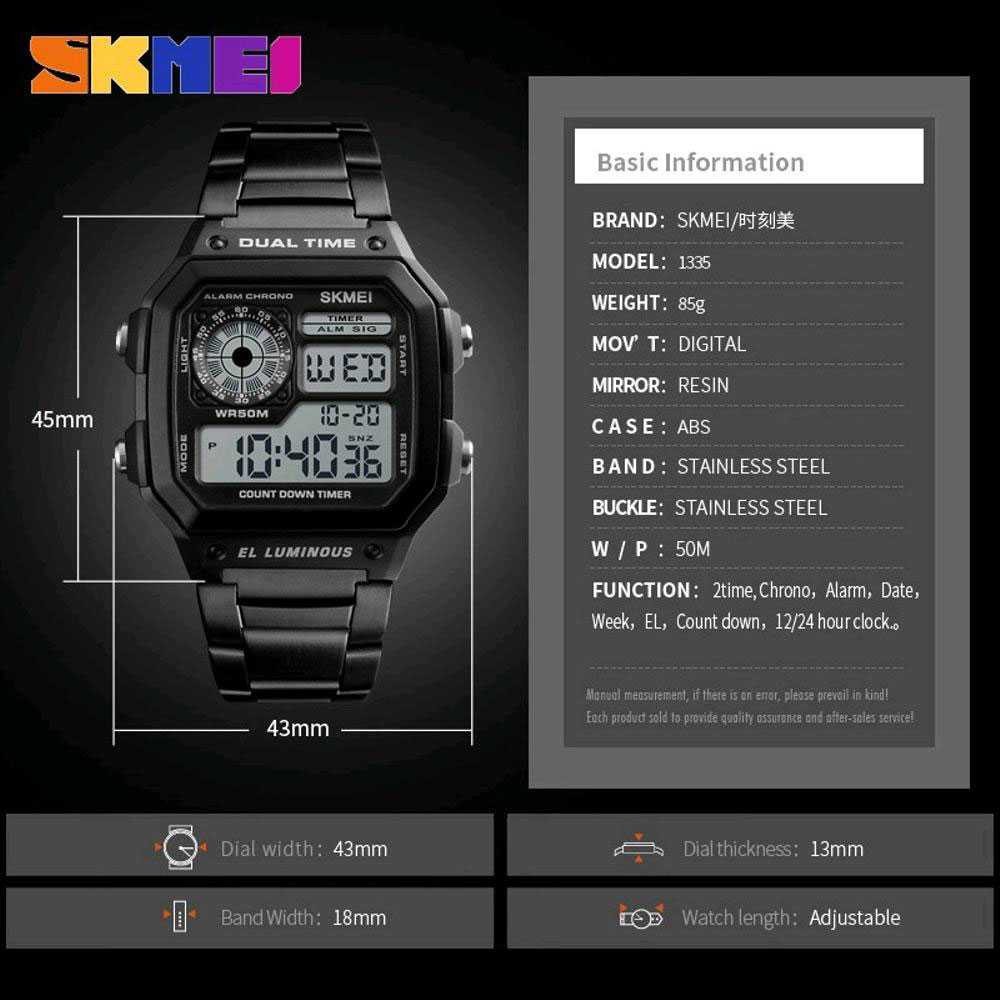 SKMEI Jam Tangan Digital Pria JT 41 Jam Tangan Cowok Keren Berkualitas Penutup Stainless Anti Air